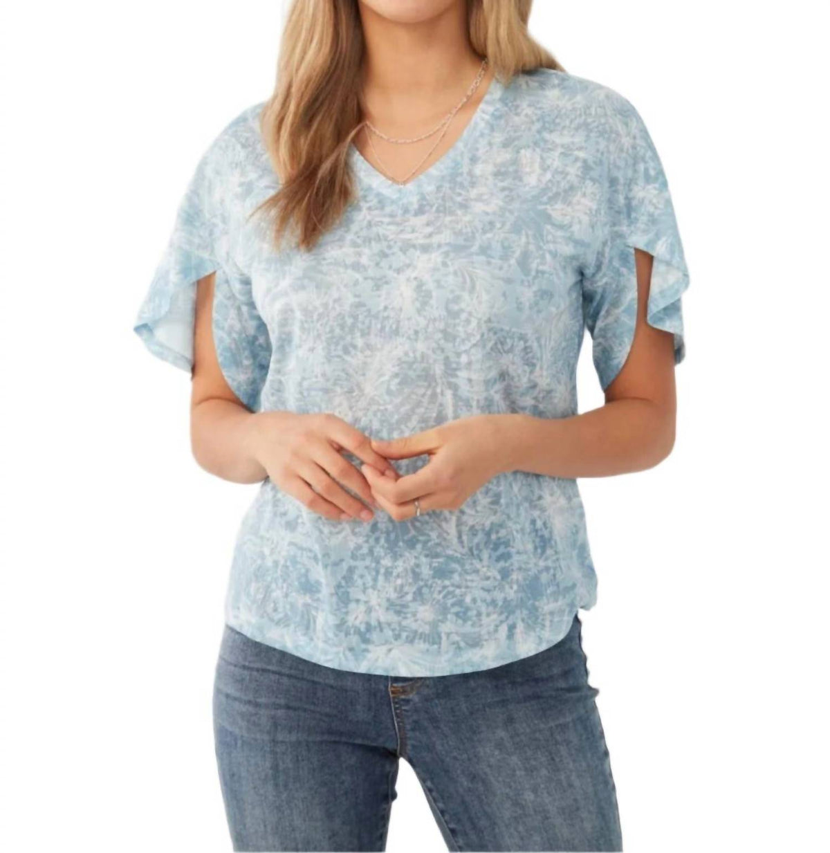 Fdj - Palm Scribble Flutter Sleeve Top