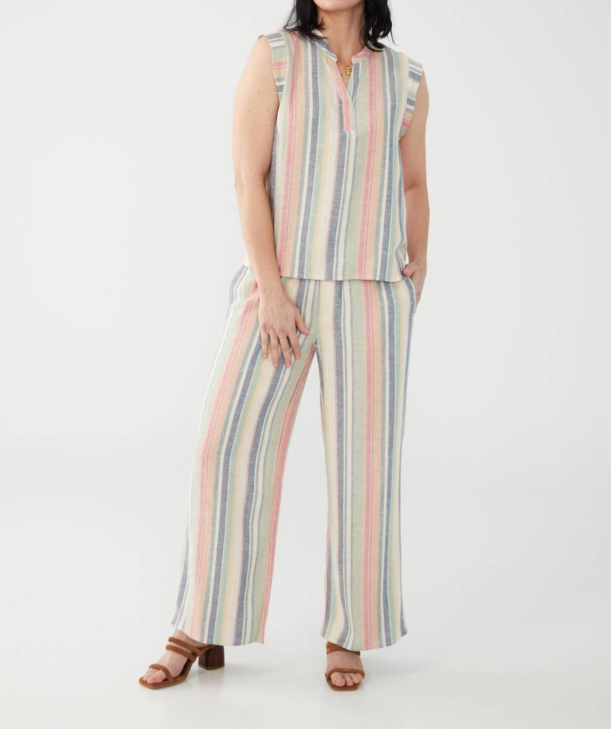 Fdj - Sleeveless Striped Top - beige - clothing - linen - blend