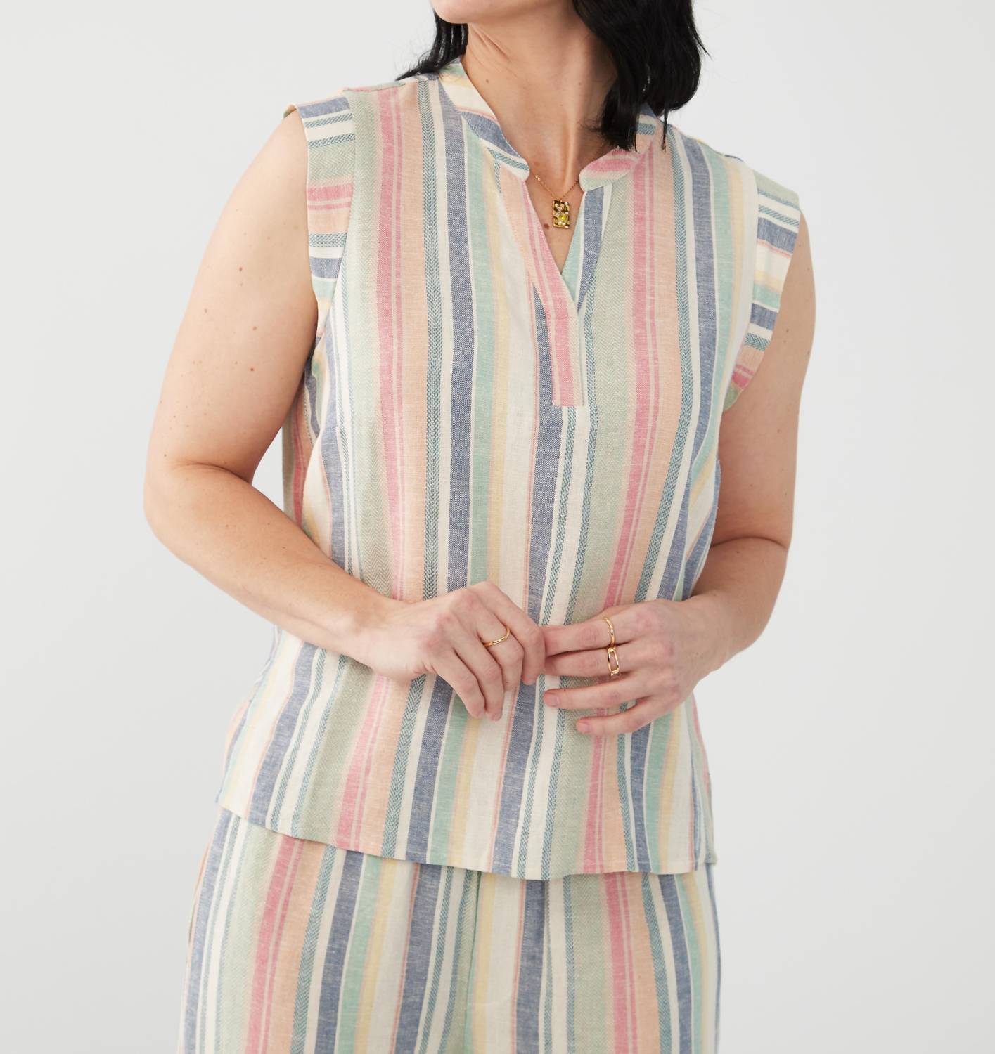 Fdj - Sleeveless Striped Top - beige - clothing - linen - blend