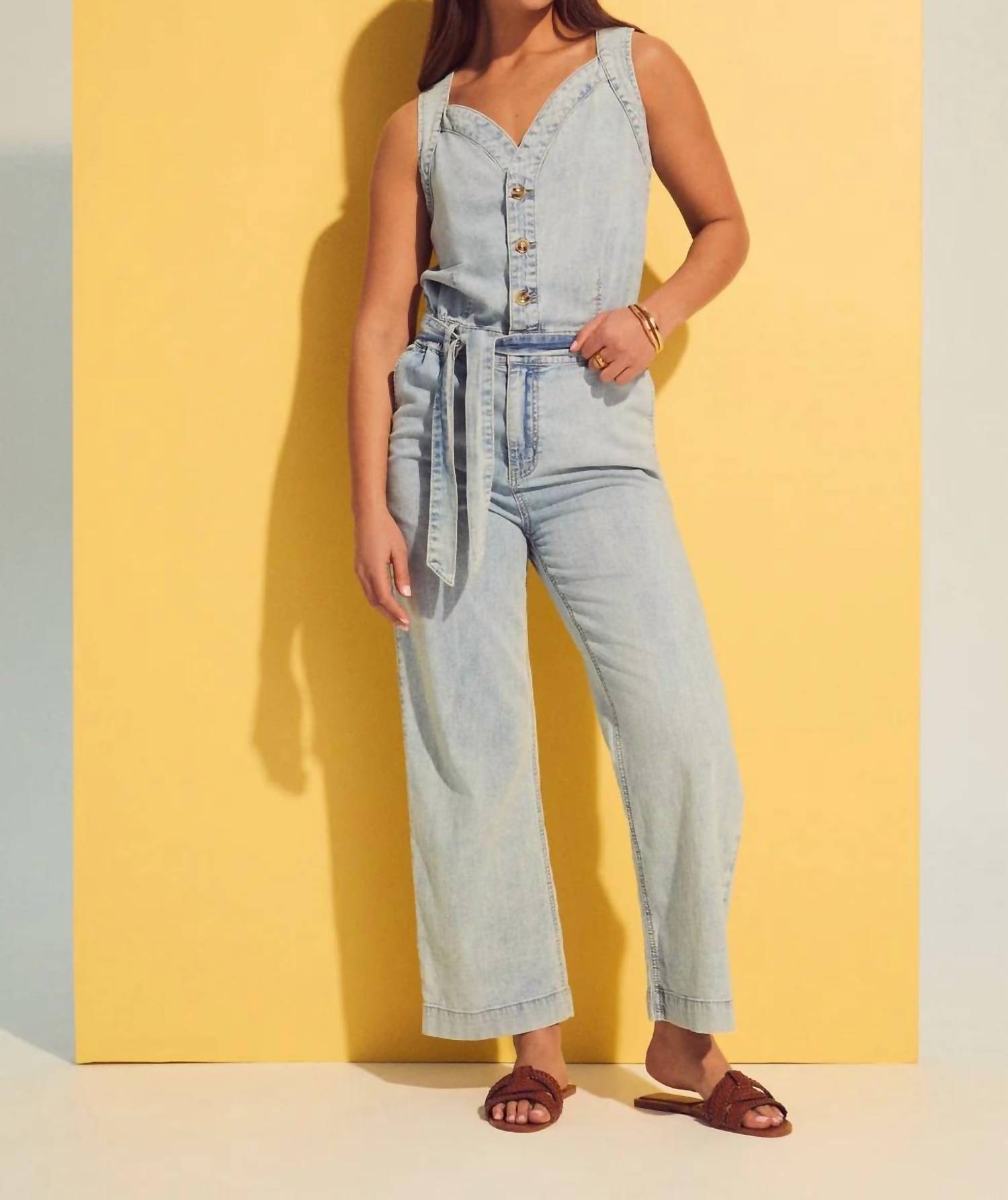 Fdj - Sleeveless Wide - leg Jumpsuit - blue - clothing - cotton