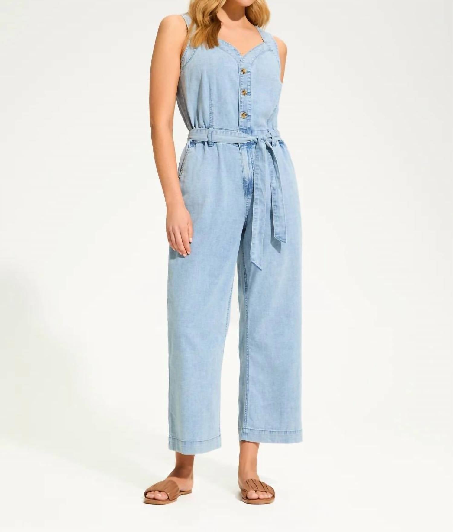 Fdj - Sleeveless Wide - leg Jumpsuit - blue - clothing - cotton