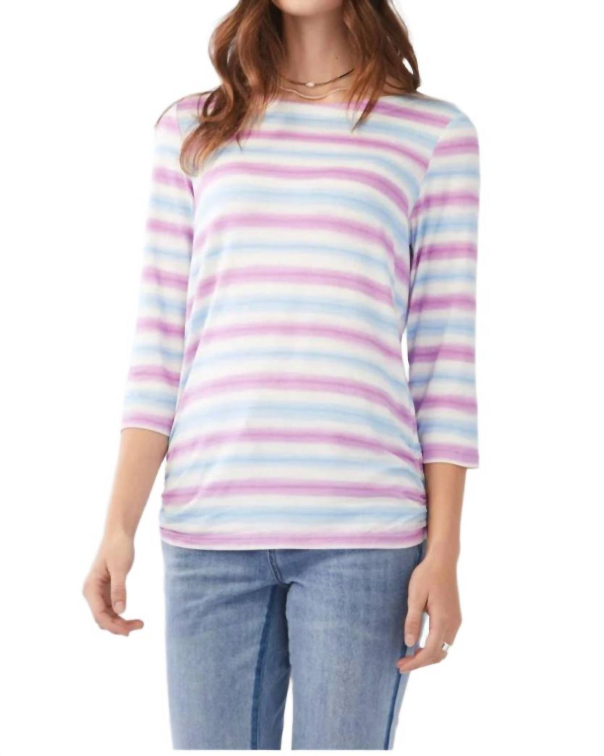 Fdj - Striped Three Quarter Sleeve Top