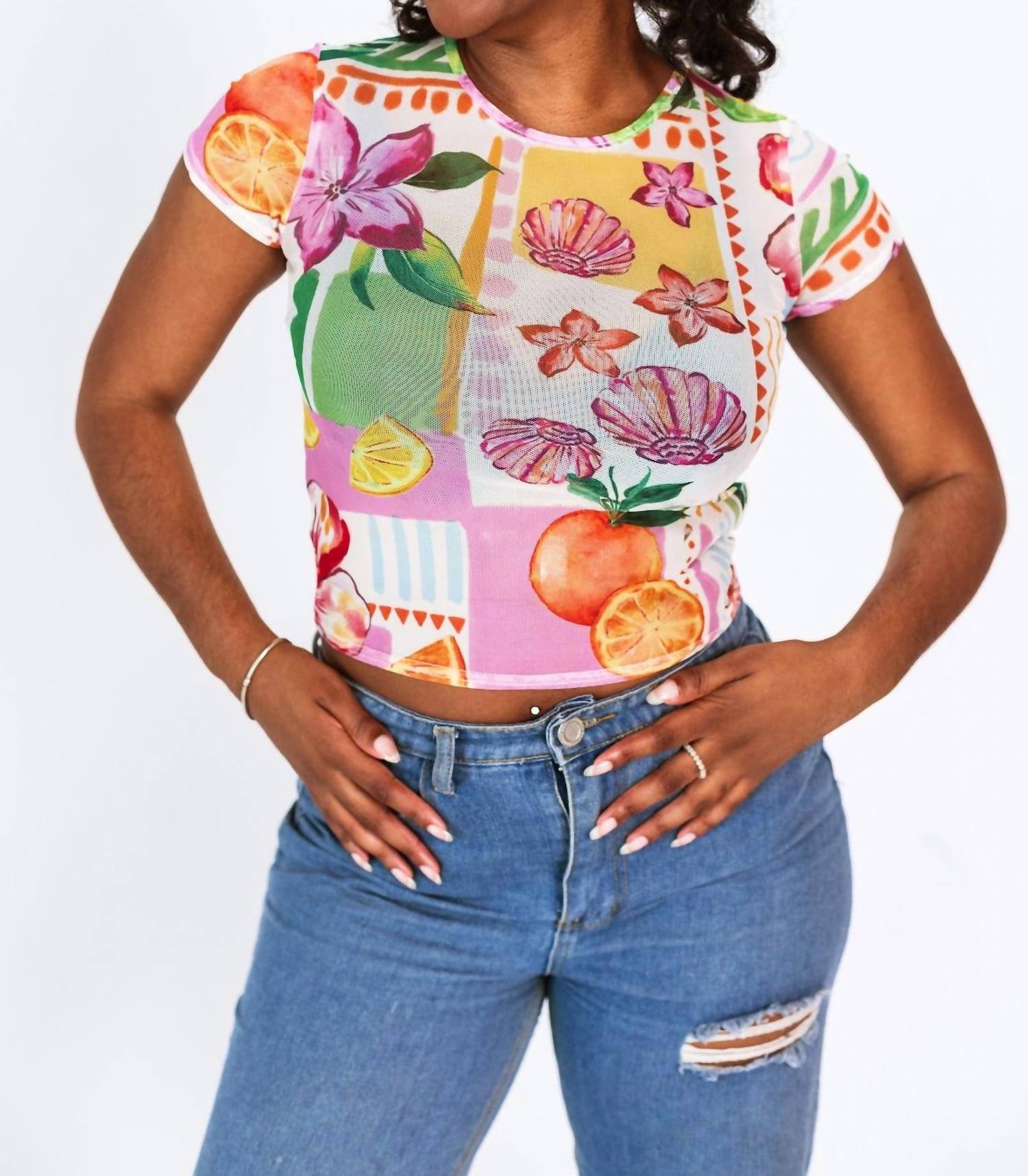Pretty Garbage - Topical Mesh Crop Tee