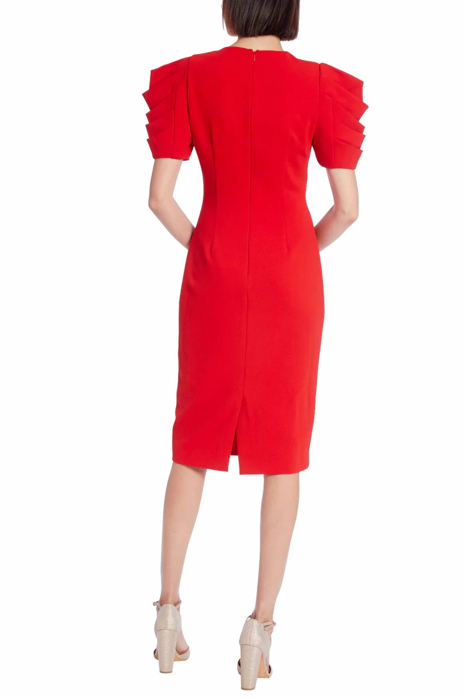 Badgley Mischka - Pleated Drape Sleeve Sheath Dress