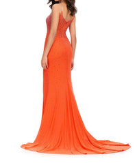 ASHLEYlauren Beaded Corset Spaghetti Strap Gown in orange - women's dress - detail view