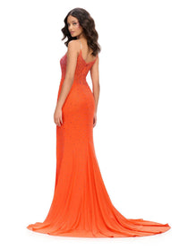 ASHLEYlauren Beaded Corset Spaghetti Strap Gown in orange - women's dress - alternate view