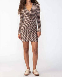 Sanctuary Ruched Knit Dress in java houndstooth - women's dress