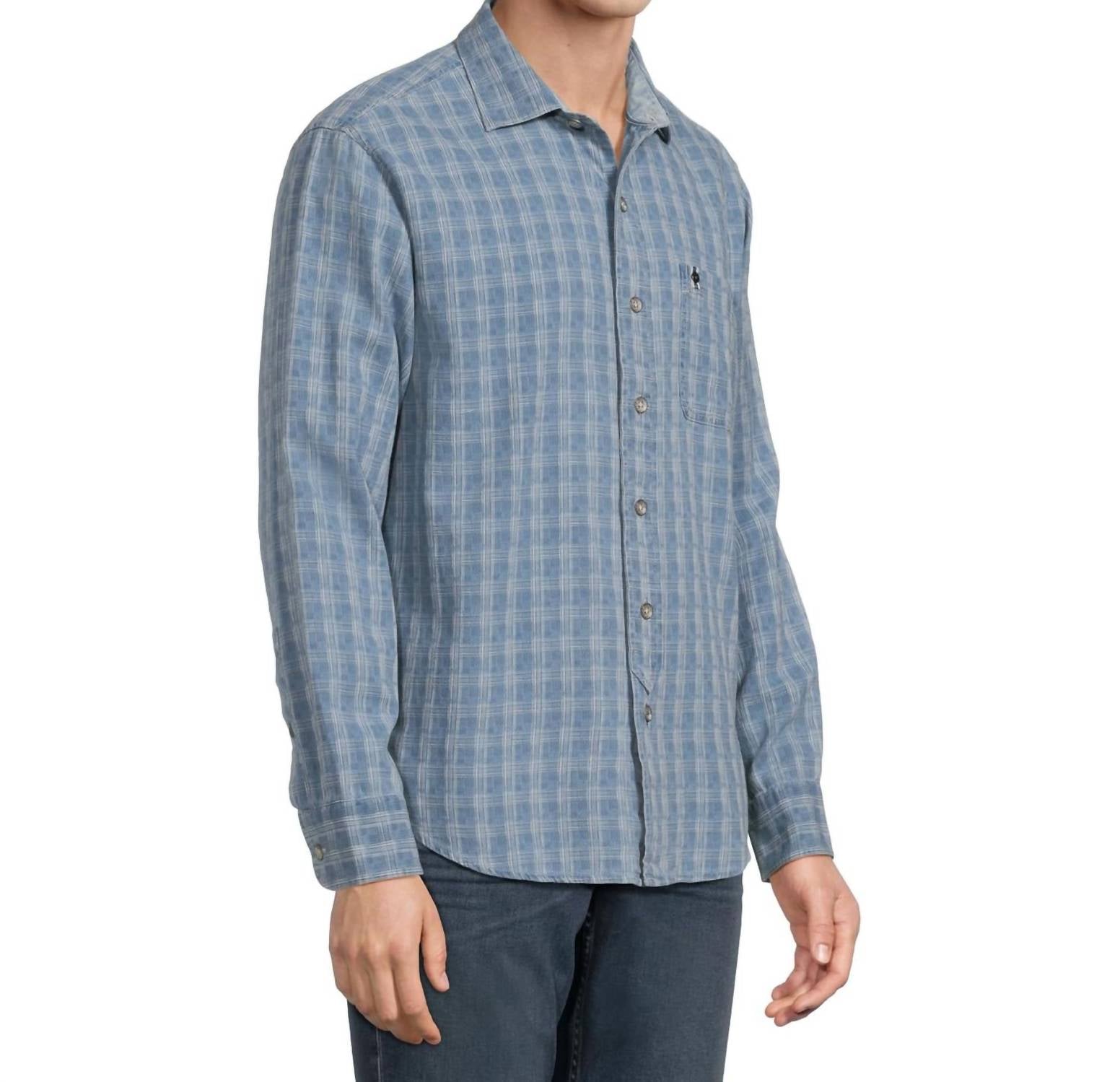TOMMY BAHAMA Lopez Island Check Button Front Shirt in light indigo - men's shirt - detail view