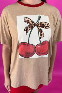 Jess Lea Cherry Sweet Oversized Tee in mocha - women's t-shirt - detail view