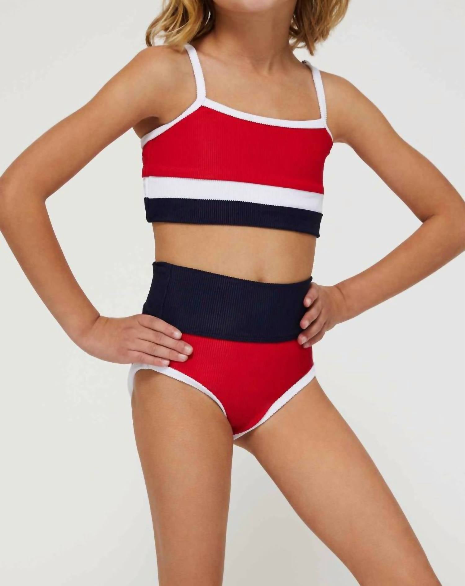 Beach Riot Girls Little Eva & Emmie Bikini Set in americana colorblock - kids' bikini