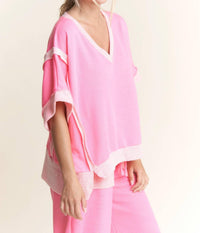 J.Her - Loopterry V-neck Relaxed Fit Half Sleeve Top