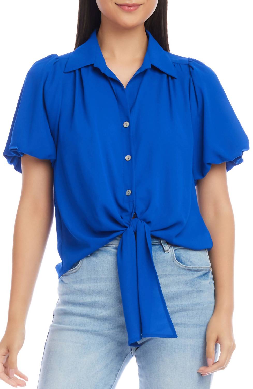 Karen Kane - Puff Sleeve Tie Front Top