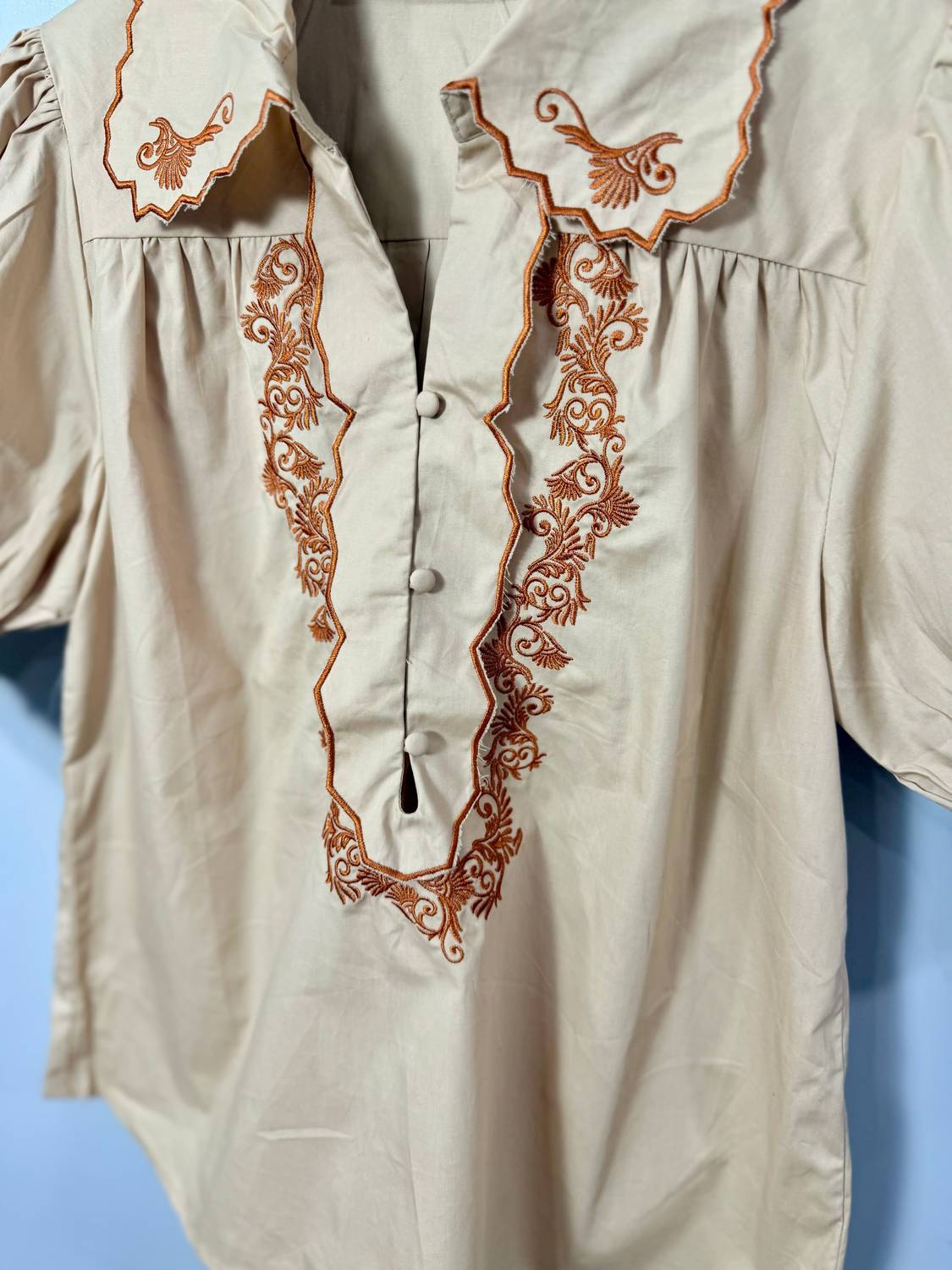 Blue B Women's Sarah Embroidered Top in taupe - women's blouse - detail view
