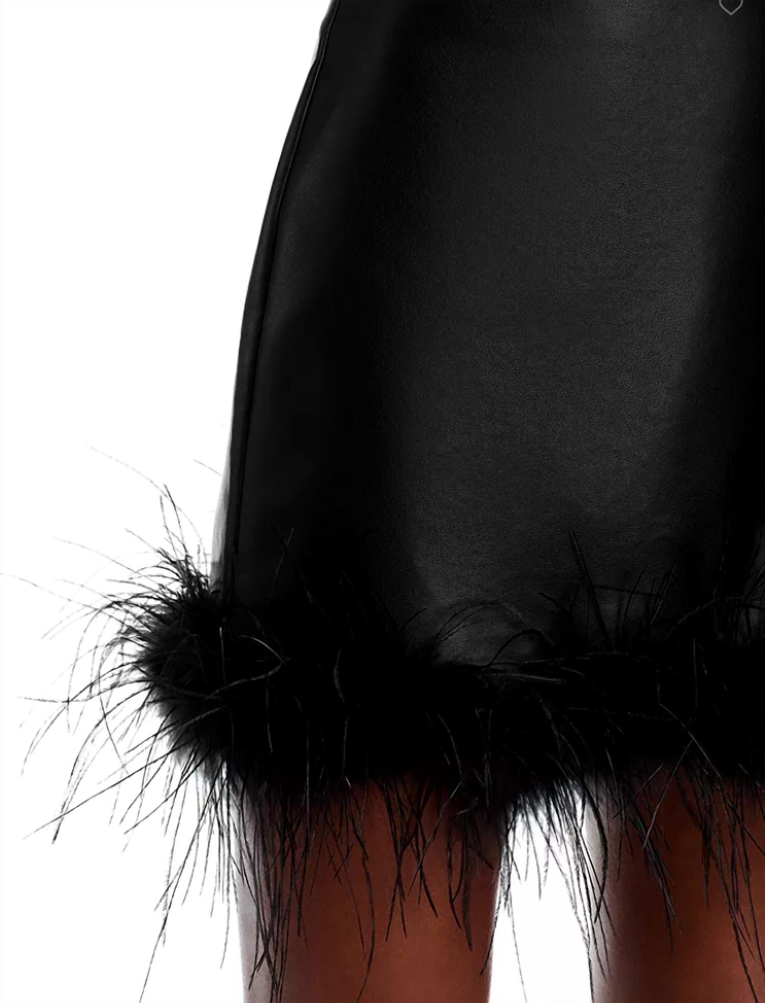 AQUA Faux Leather Feather Mini Skirt in black - women's skirt - view 4