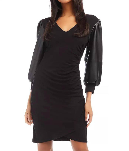 Fifteen Twenty - Contrast Dress with Vegan Leather Sleeve