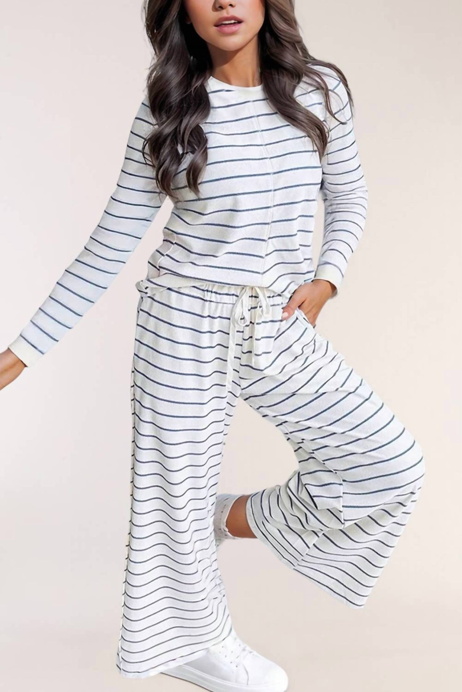 La Society - Striped Long Sleeve Pullover And Pants 2-piece Set