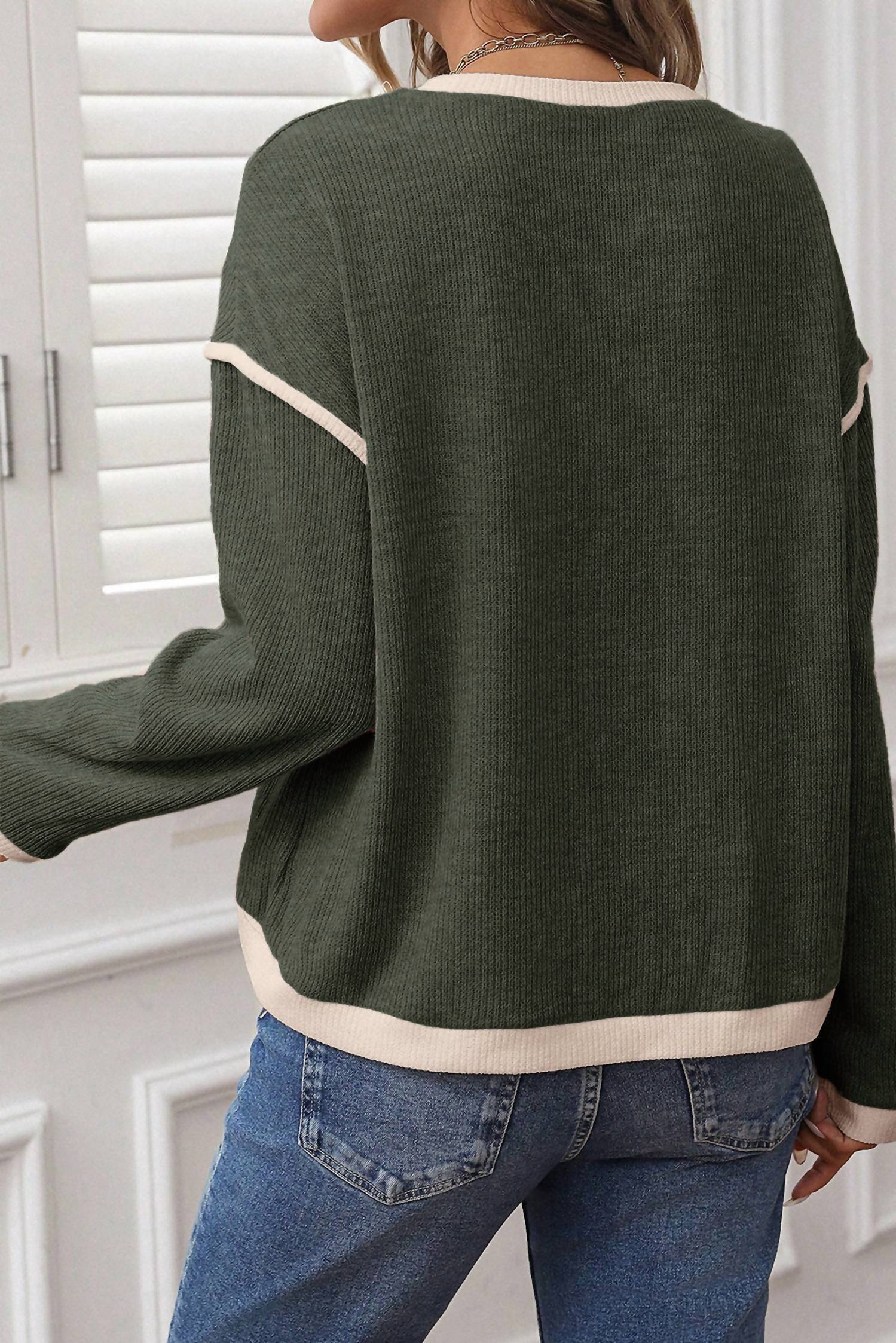 Shewin - Knit With Contrast Trim Top - Plus