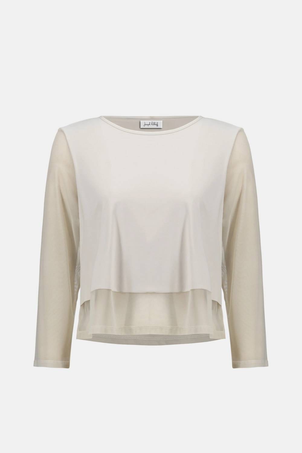 Joseph Ribkoff - Silky Knit Crewneck Top With Mesh Sleeves And Layered Lining