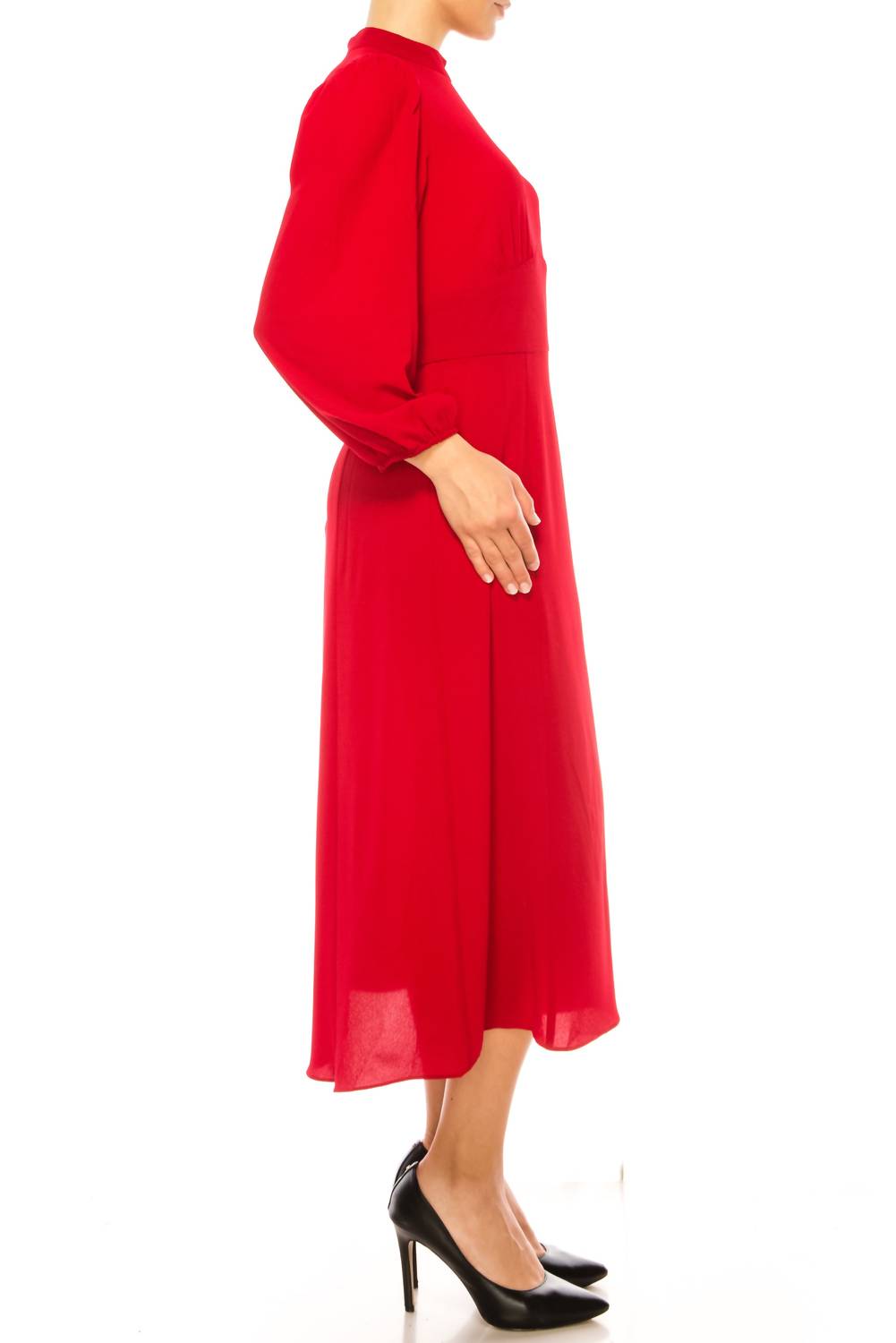 Maggy London - Long Sleeve Mock Neck Midi Dress