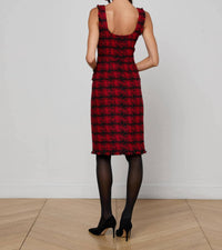 L'Agence Aya Tweed Midi Dress in red black houndstooth - women's dress - alternate view