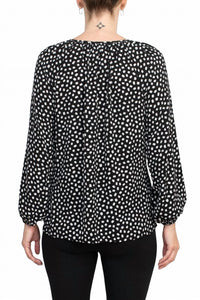 Counterparts - Women's Tie Neck Long Sleeve Printed Chiffon Mesh Top