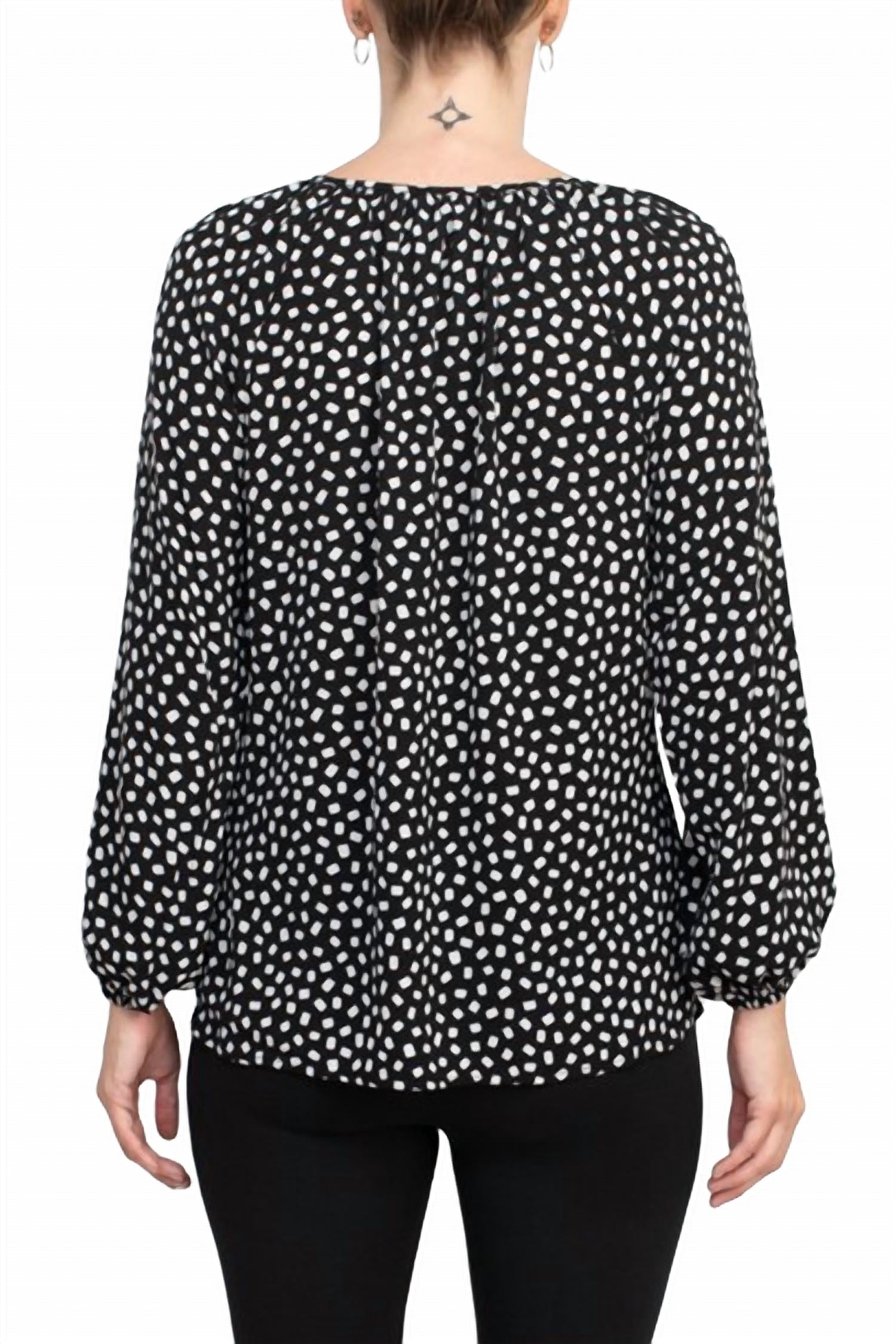 Counterparts - Women's Tie Neck Long Sleeve Printed Chiffon Mesh Top