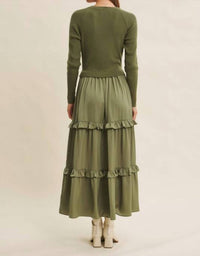 In February Hattie Knit Maxi Dress in olive green - women's dress - detail view