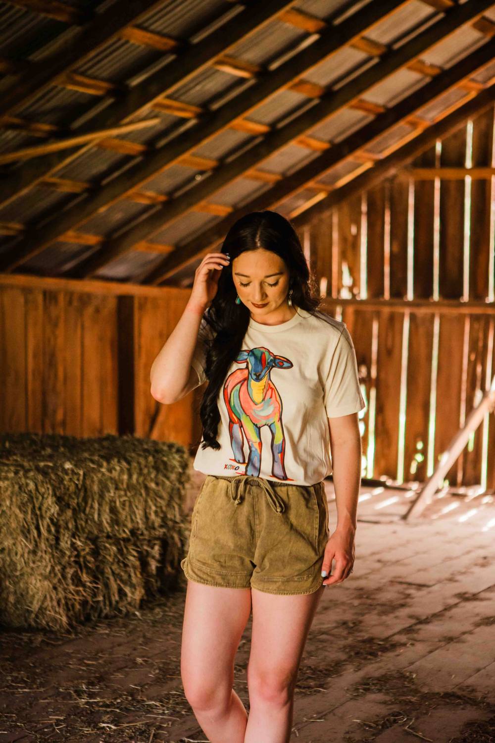 BELLA + CANVAS Pop Of Color Lamb Graphic Tee in white - women's t-shirt - detail view