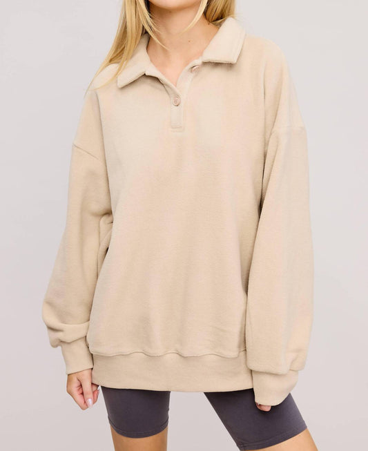 Mimosa - Teddy Velour Buttoned Collar Pullover Knit Sweater