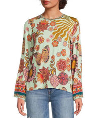 Johnny Was JANIE FAVORITE FLARE SLEEVE CREW NECK TEE in endora scarf 1 - women's long sleeve top