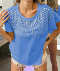 Vanilla Monkey - Rhinestone Beaded Short Sleeve Top
