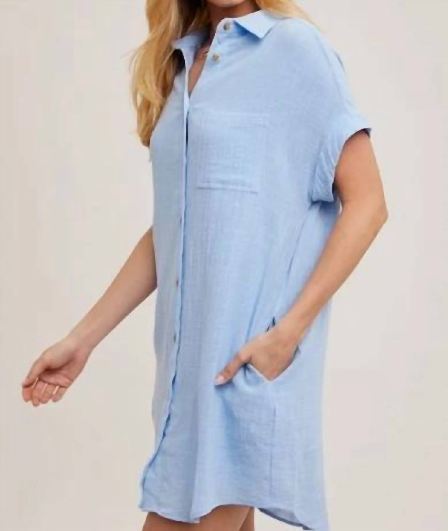 Bluivy - Button-up Shirt Dress With Pockets