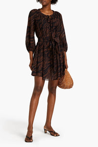 Jets By Jessika Allen - Gathered Tiger-print Cotton And Silk-blend Crepon Midi Dress