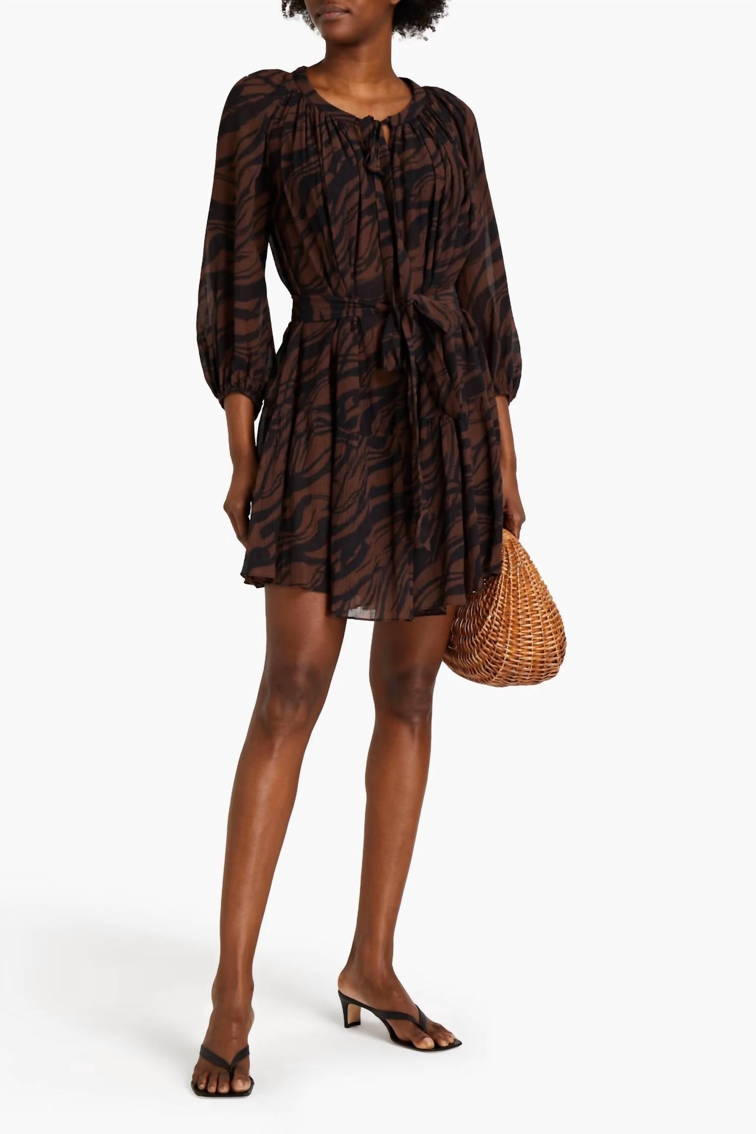 Jets By Jessika Allen - Gathered Tiger-print Cotton And Silk-blend Crepon Midi Dress