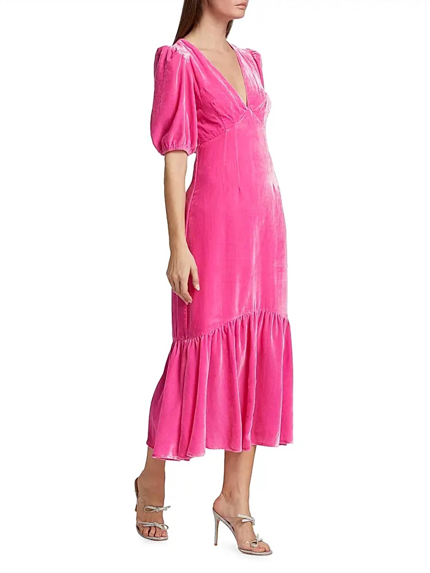 Rhode - Ester Puff-sleeve Velvet Midi-dress