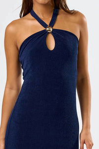 Blue Blush - Metal Trim Halter Maxi Dress