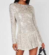 Show Me Your Mumu Zelda Mini Dress in platinum sequins - women's dress - detail view