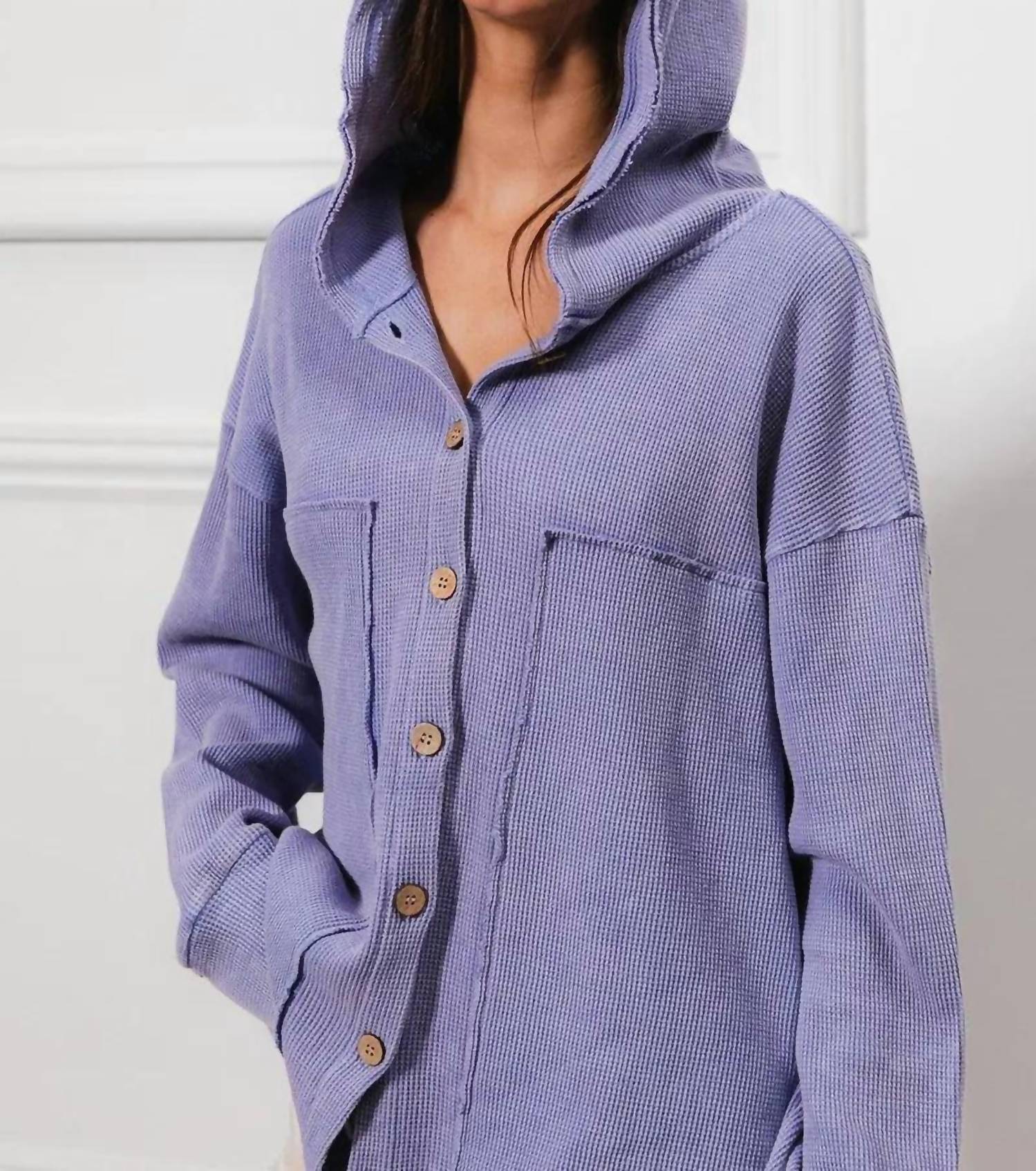 Bibi - Waffle Knit Hooded Shacket