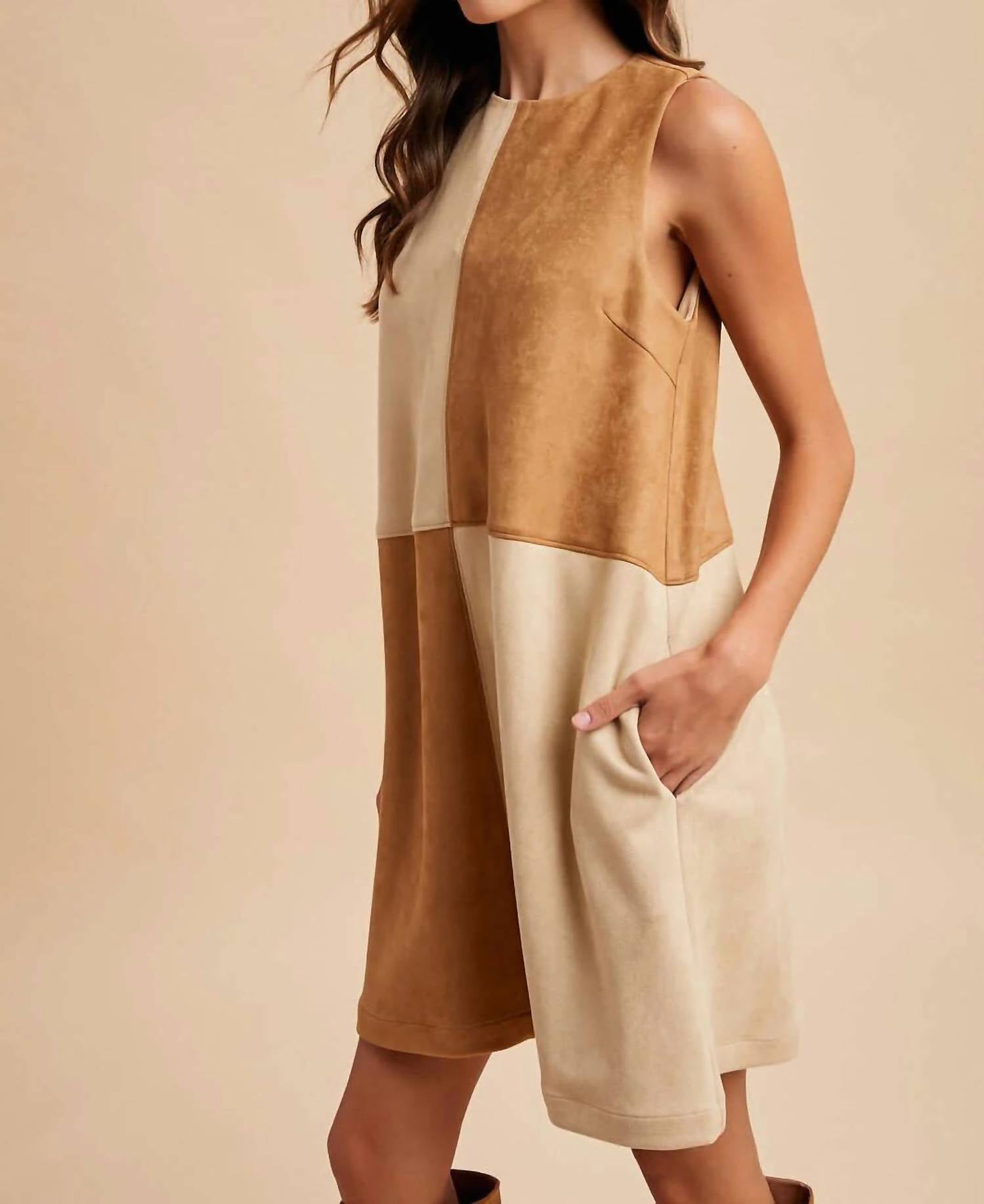 Anniewear - Alicia Color Block Suede Mini Dress