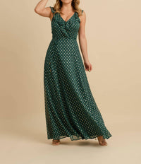 Fate - Foil Polka Dot Ruffle Neck Maxi Dress