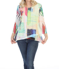 Jess & Jane Monaco Burnout Mesh Contrast Top in colorful abstract sublimation - women's blouse