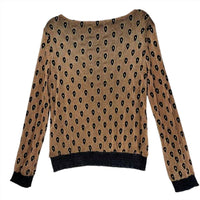 ESQUALO Women Scoop Neck Long Sleeve Top in bronze black - women's blouse - detail view