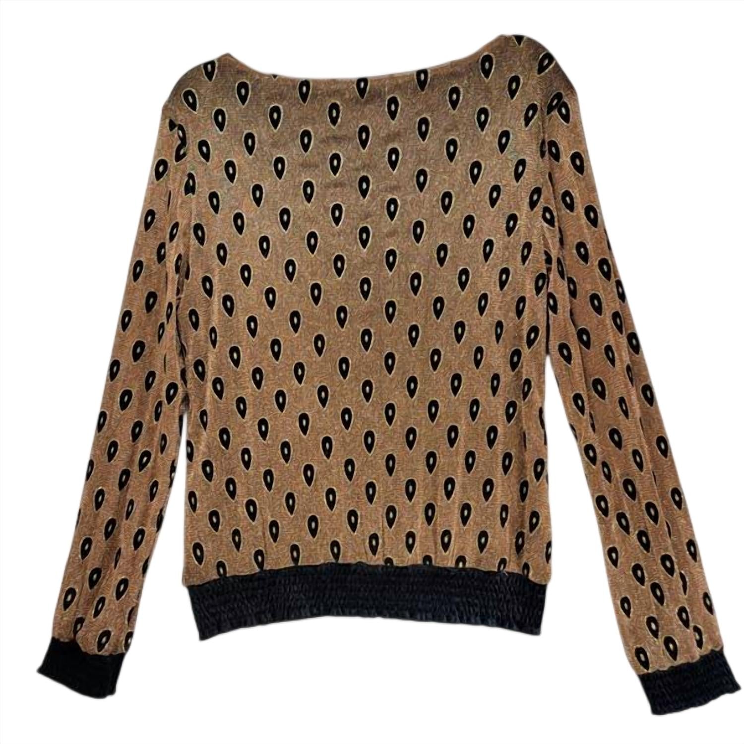 ESQUALO Women Scoop Neck Long Sleeve Top in bronze black - women's blouse - detail view