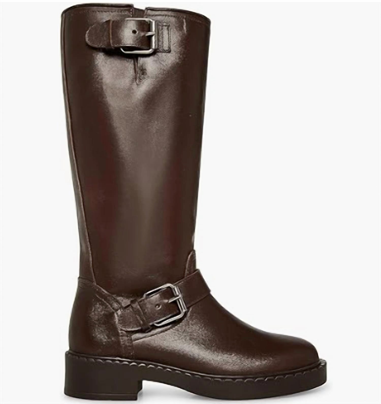 STEVE MADDEN Women's Erma Knee High Flat Boots in brown - women's shoe - detail view