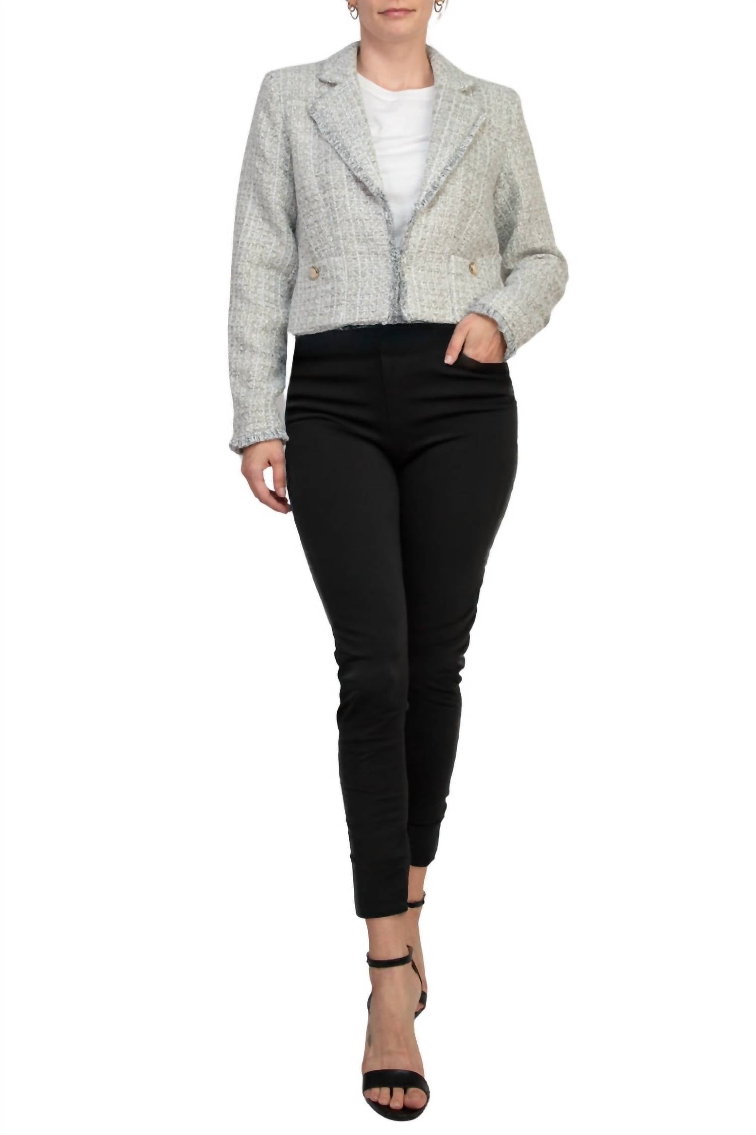 Elie Tahari - Women's Long Sleeve Tweed Metallic Jacket
