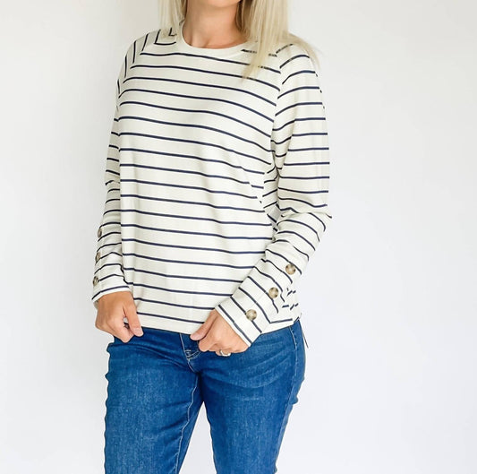 Tribal - Scuba Knit Button-sleeve Crew Neck Top