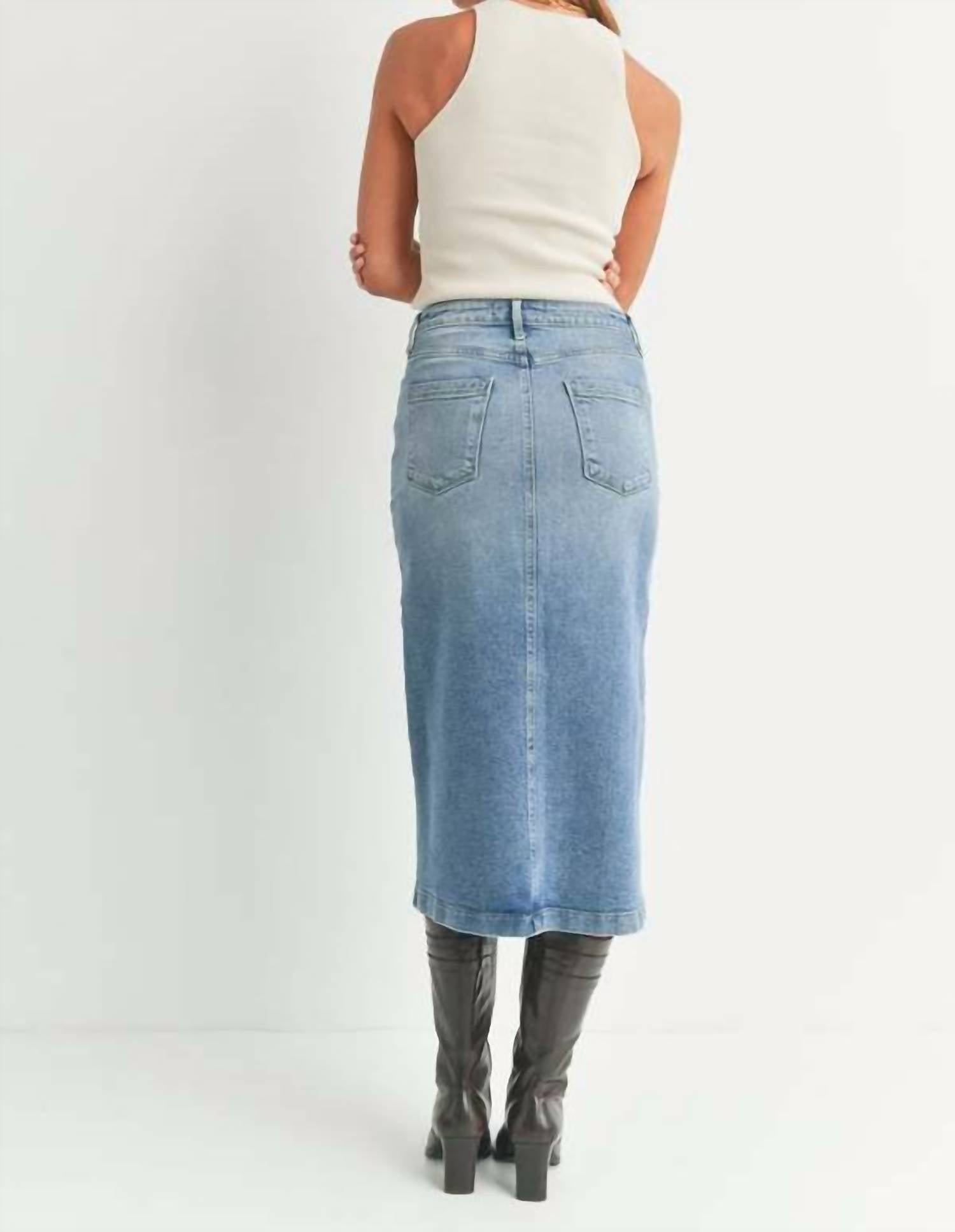 JUST BLACK DENIM Utility Midi Denim Skirt in medium wash - women's skirt - view 4