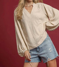Umgee - Textured Jacquard V-neck Top
