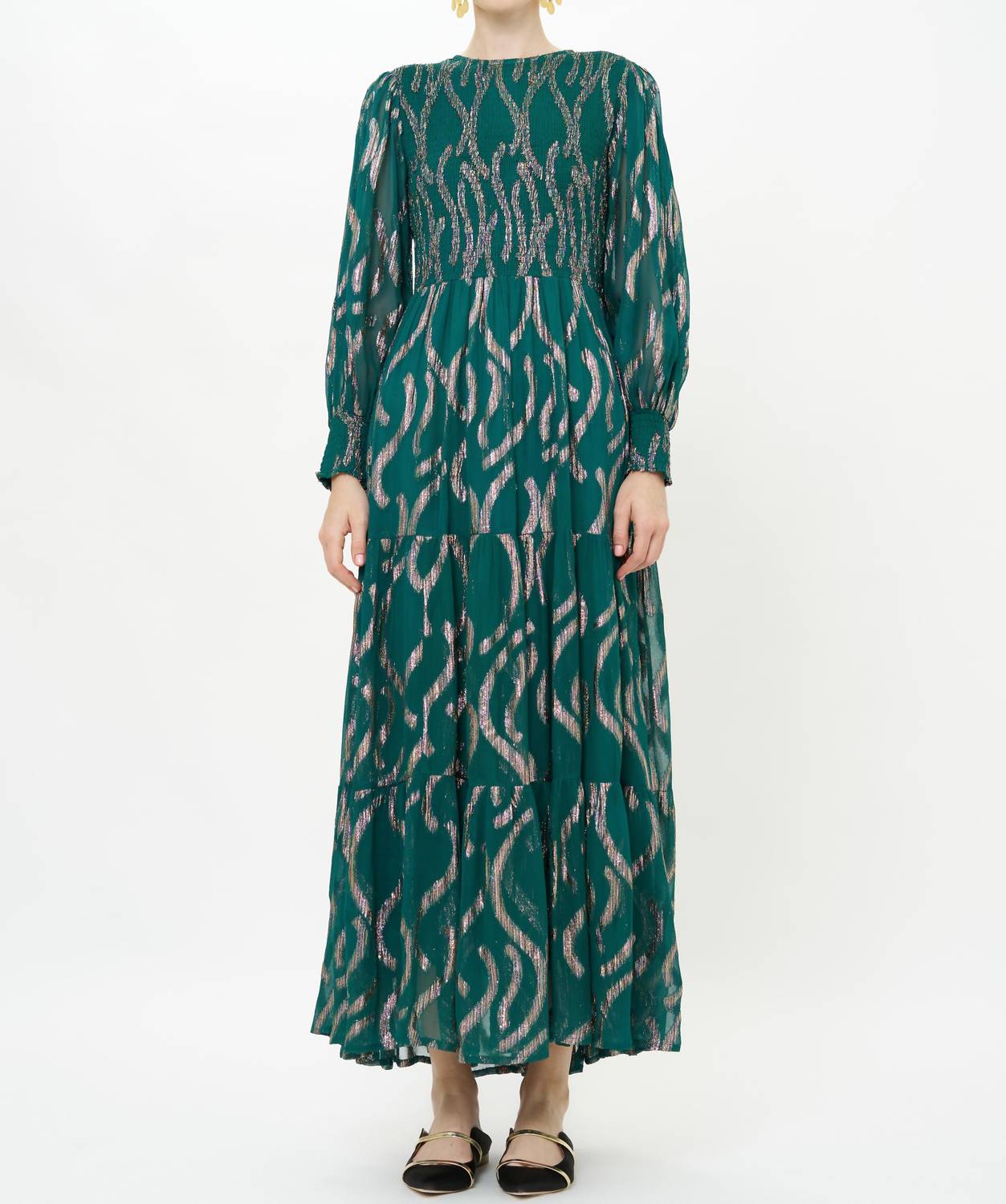 Oliphant Smocked Top Maxi Dress Borealis in jade - women's dress