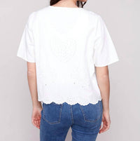 Charlie B - Elbow Sleeve V-neck Embroidered Blouse